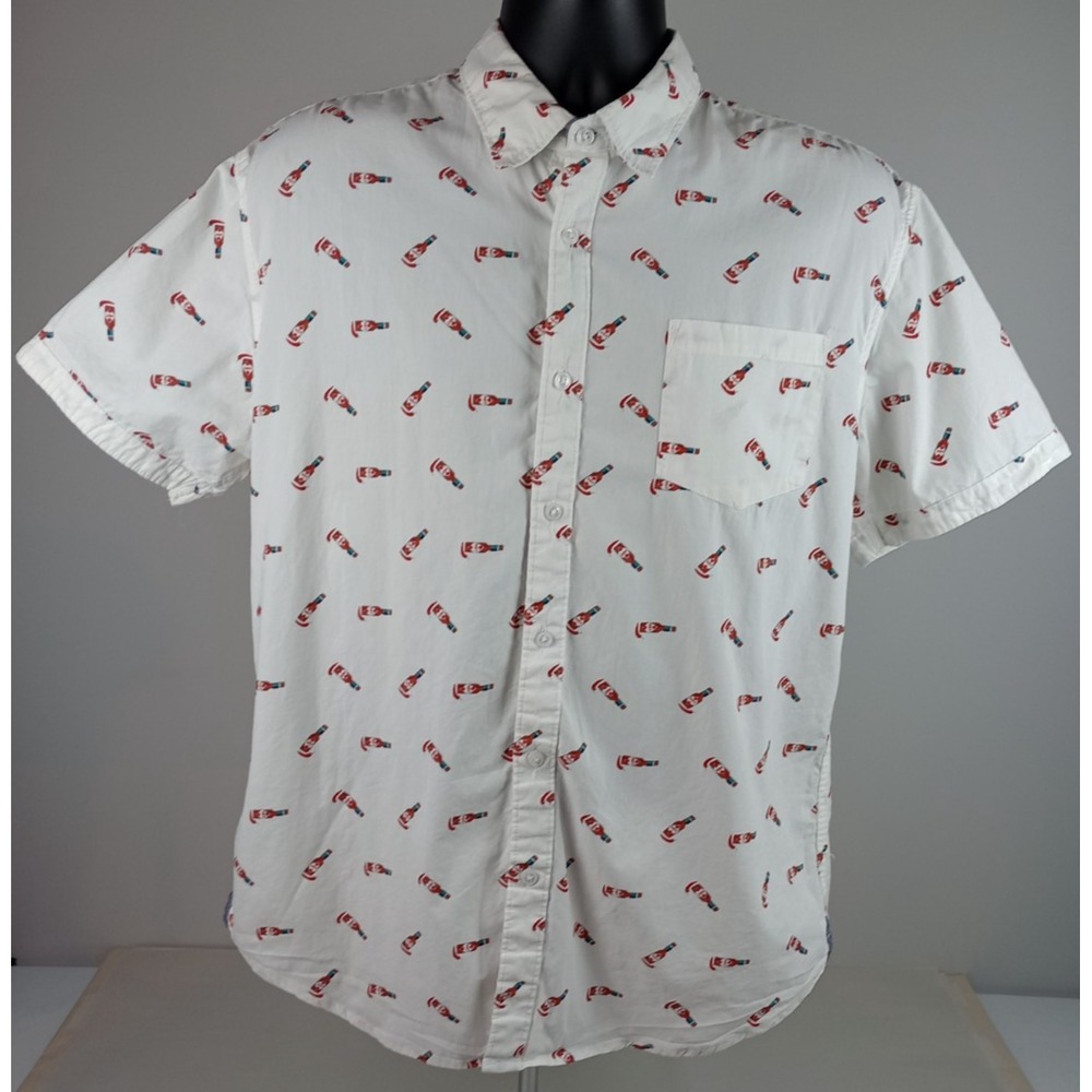MBX Premium Goods Mens XL White Red Hot Sauce‎ Button Down Short Sleeve Shirt